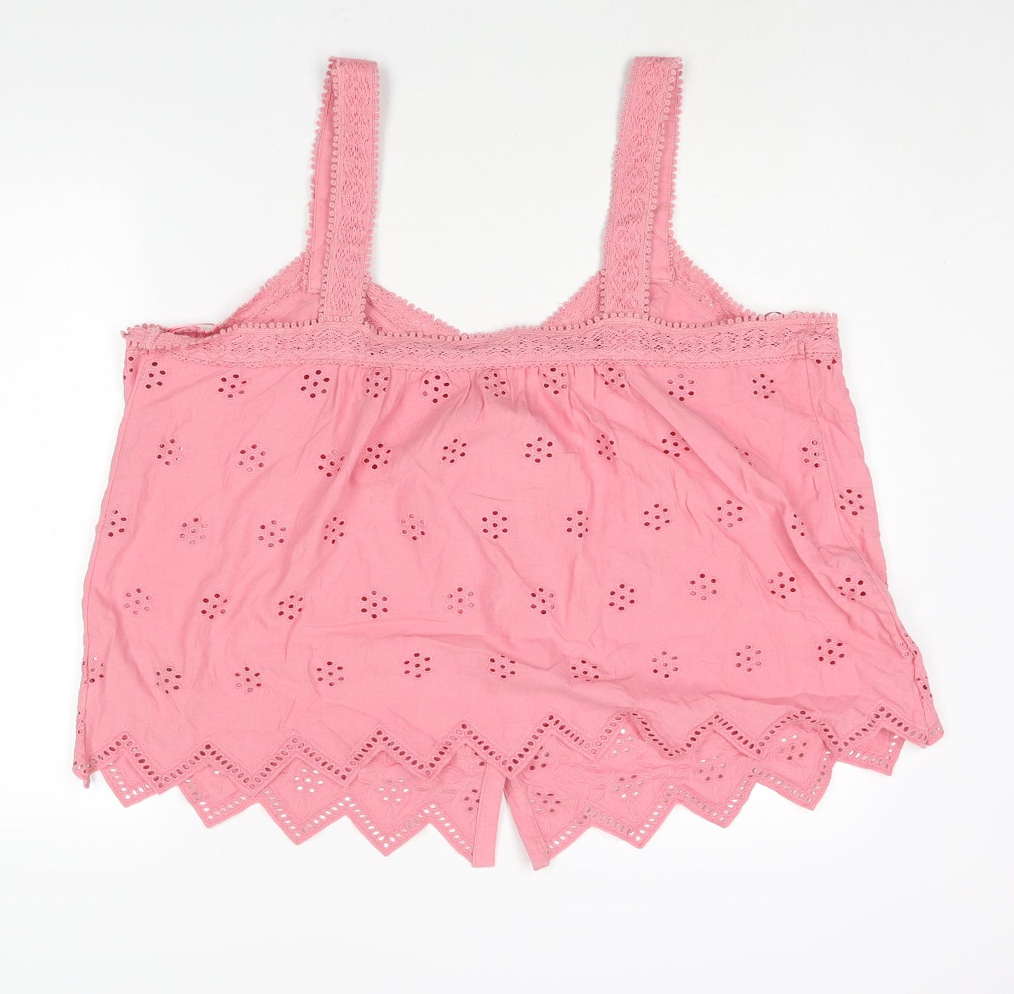 Marks and Spencer Womens Pink Cotton Camisole Blouse Size 24 Sweetheart - Lace Trim