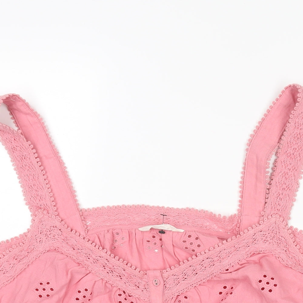 Marks and Spencer Womens Pink Cotton Camisole Blouse Size 24 Sweetheart - Lace Trim