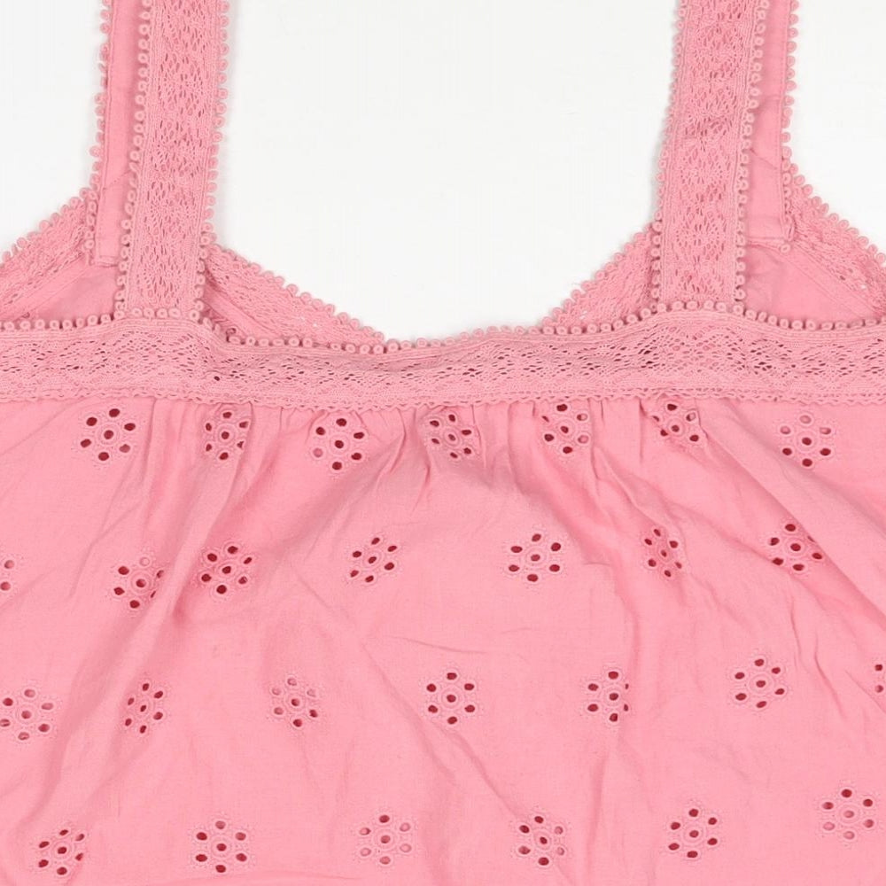 Marks and Spencer Womens Pink Cotton Camisole Blouse Size 24 Sweetheart - Lace Trim