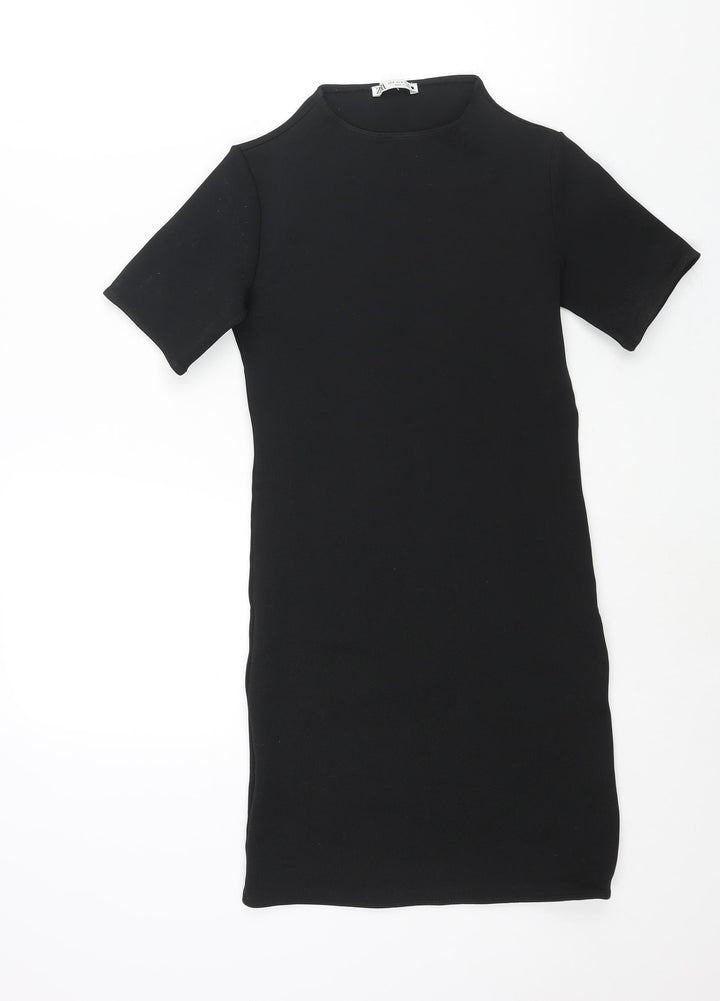 Zara Womens Black Polyester Bodycon Size S Mock Neck Pullover