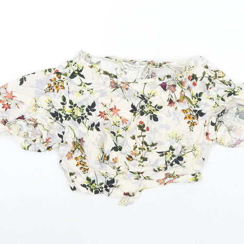 Miss Selfridge Womens Multicoloured Floral Viscose Cropped Blouse Size 8 Round Neck - Open Back