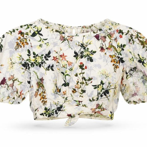 Miss Selfridge Womens Multicoloured Floral Viscose Cropped Blouse Size 8 Round Neck - Open Back