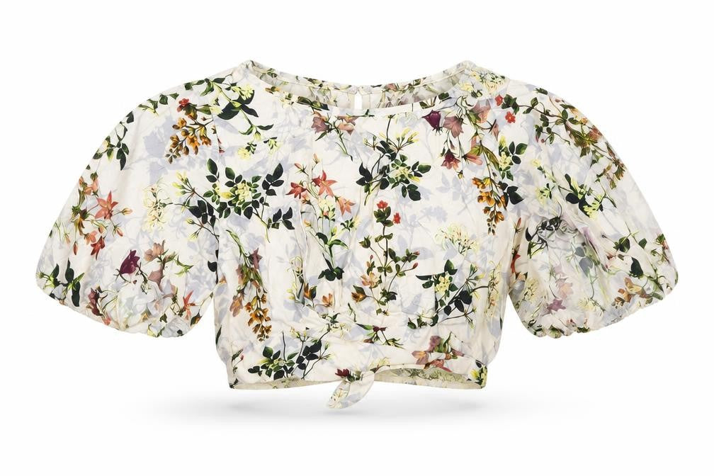 Miss Selfridge Womens Multicoloured Floral Viscose Cropped Blouse Size 8 Round Neck - Open Back