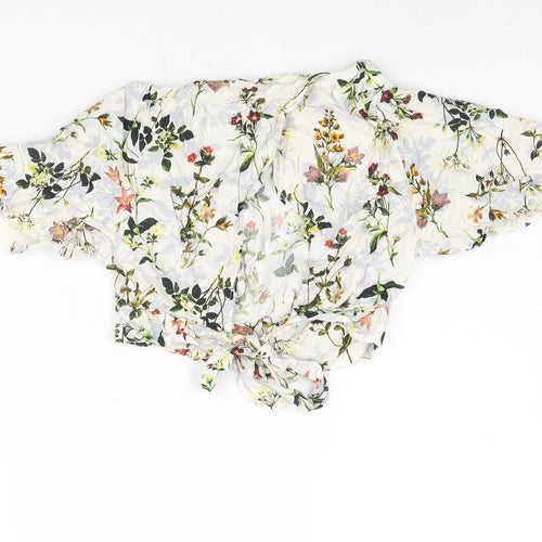 Miss Selfridge Womens Multicoloured Floral Viscose Cropped Blouse Size 8 Round Neck - Open Back