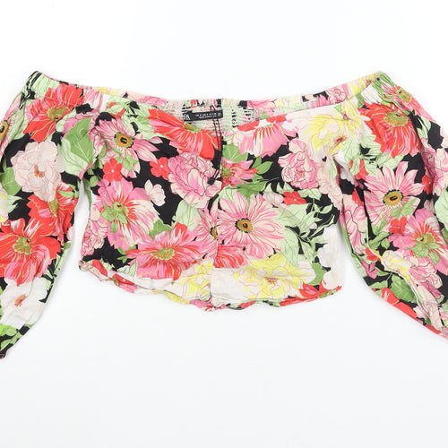 Zara Womens Multicoloured Floral Polyester Cropped Blouse Size S Off the Shoulder - Rouched