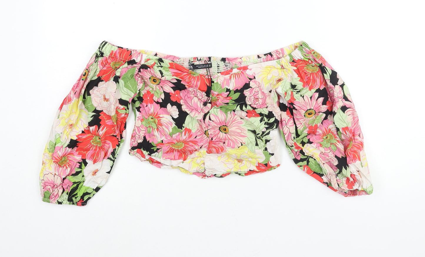 Zara Womens Multicoloured Floral Polyester Cropped Blouse Size S Off the Shoulder - Rouched