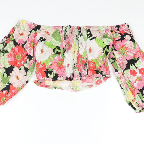 Zara Womens Multicoloured Floral Polyester Cropped Blouse Size S Off the Shoulder - Rouched