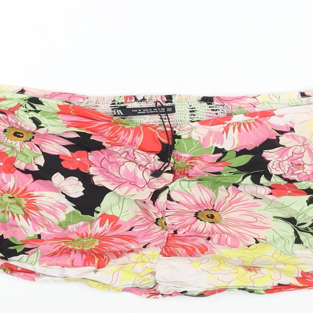 Zara Womens Multicoloured Floral Polyester Cropped Blouse Size S Off the Shoulder - Rouched