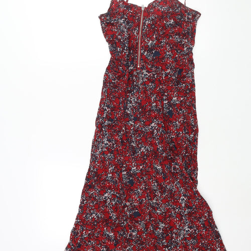 Lonely Hearts Womens Red Geometric Silk Slip Dress Size 6 V-Neck Zip