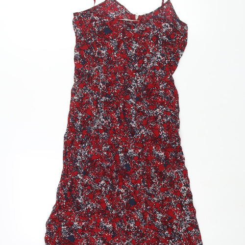 Lonely Hearts Womens Red Geometric Silk Slip Dress Size 6 V-Neck Zip