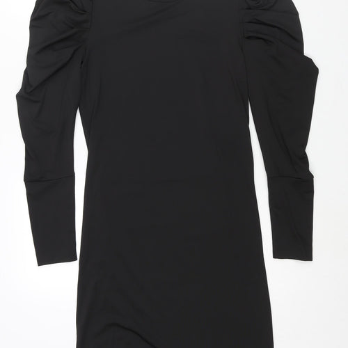 VILA Womens Black Polyester Shift Size S Round Neck Pullover - Rouched Sleeve
