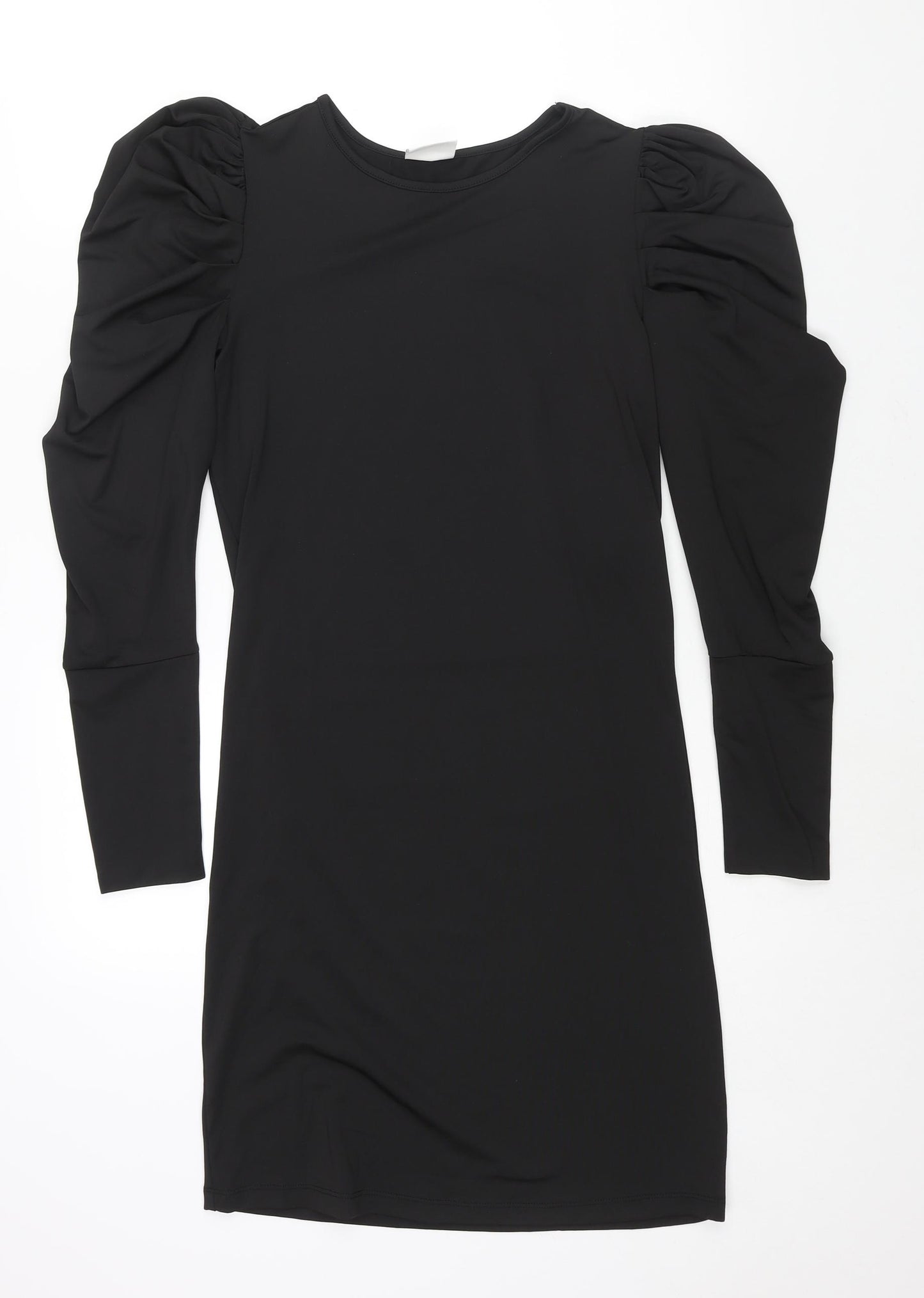 VILA Womens Black Polyester Shift Size S Round Neck Pullover - Rouched Sleeve