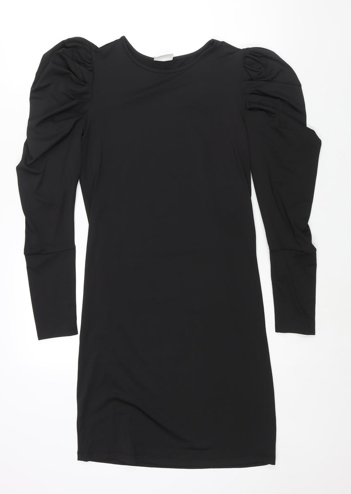 VILA Womens Black Polyester Shift Size S Round Neck Pullover - Rouched Sleeve