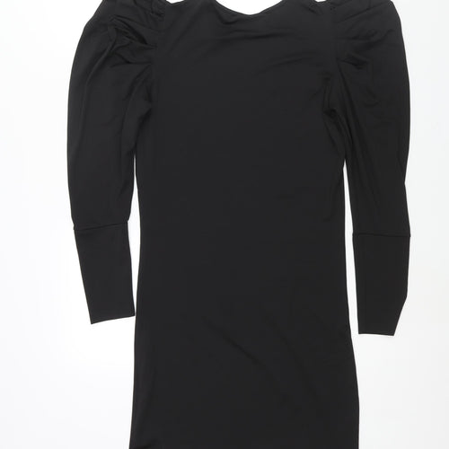 VILA Womens Black Polyester Shift Size S Round Neck Pullover - Rouched Sleeve