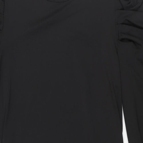VILA Womens Black Polyester Shift Size S Round Neck Pullover - Rouched Sleeve