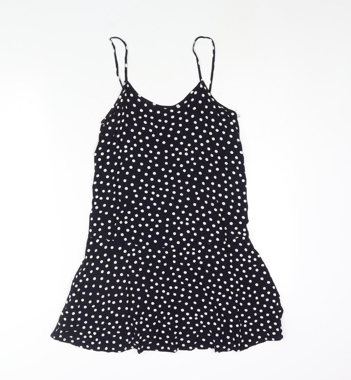 Mango Womens Blue Polka Dot Viscose Mini Size S Scoop Neck Pullover