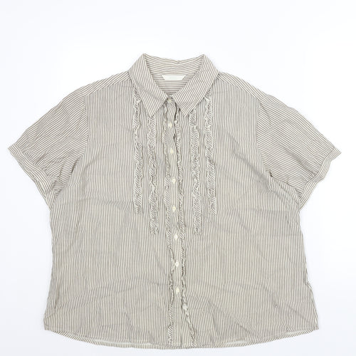 Marks and Spencer Womens Beige Striped Cotton Basic Blouse Size 22 Collared - Frill Detail