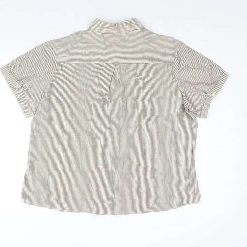 Marks and Spencer Womens Beige Striped Cotton Basic Blouse Size 22 Collared - Frill Detail