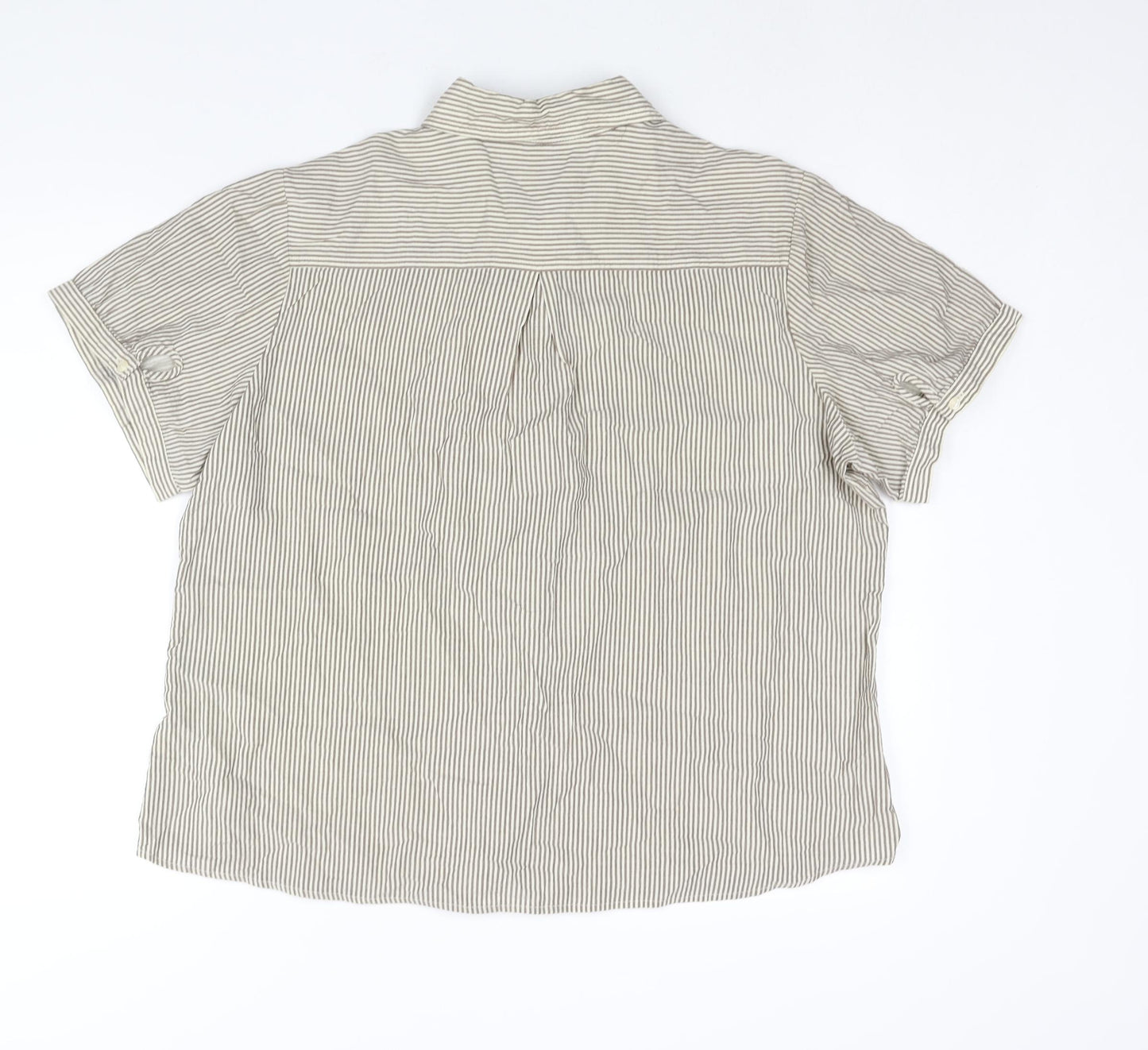 Marks and Spencer Womens Beige Striped Cotton Basic Blouse Size 22 Collared - Frill Detail