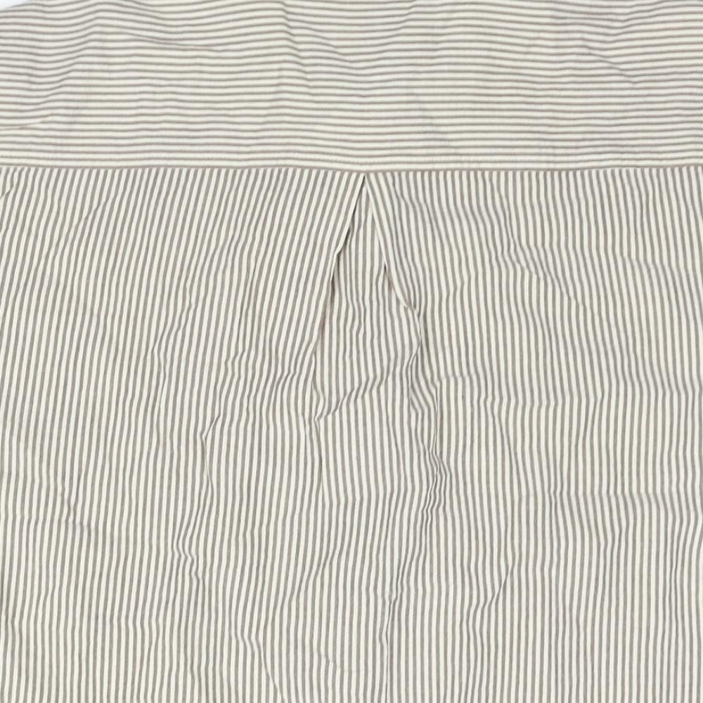 Marks and Spencer Womens Beige Striped Cotton Basic Blouse Size 22 Collared - Frill Detail