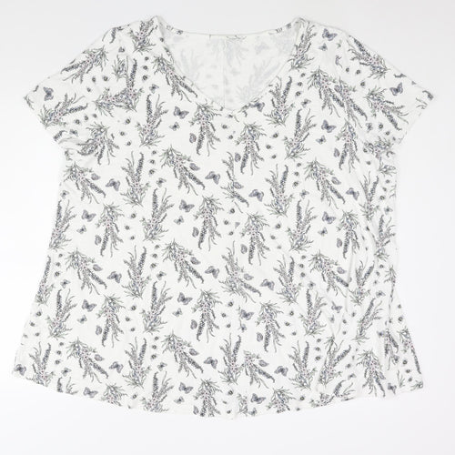 Arcadia Womens White Geometric Viscose Basic Blouse Size 26 V-Neck - Floral Print Size 26-28