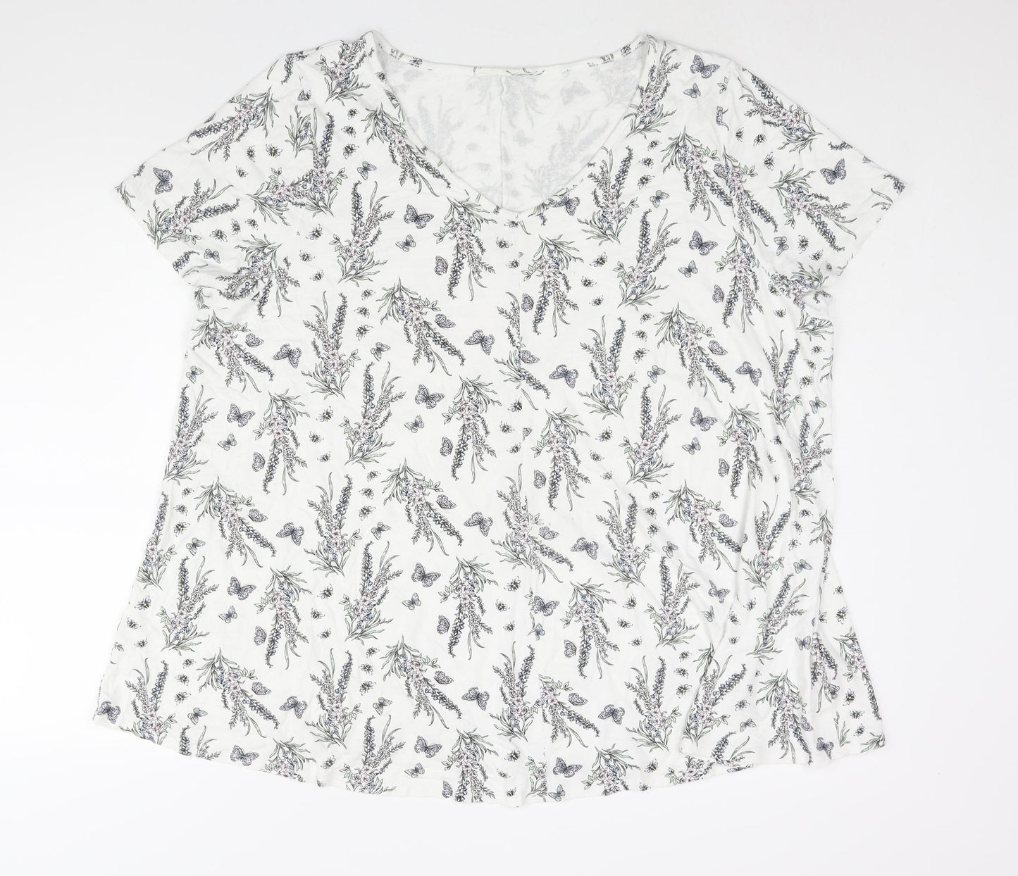 Arcadia Womens White Geometric Viscose Basic Blouse Size 26 V-Neck - Floral Print Size 26-28