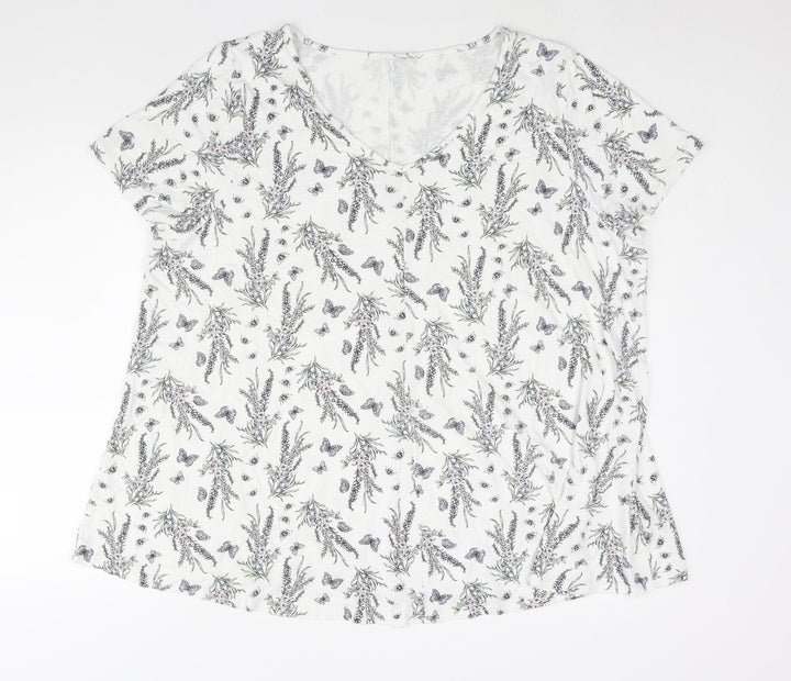 Arcadia Womens White Geometric Viscose Basic Blouse Size 26 V-Neck - Floral Print Size 26-28