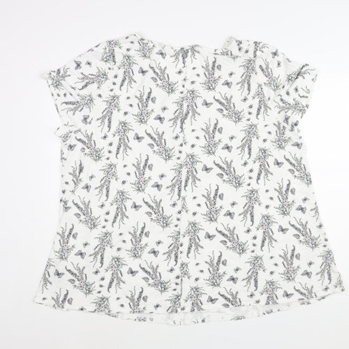 Arcadia Womens White Geometric Viscose Basic Blouse Size 26 V-Neck - Floral Print Size 26-28