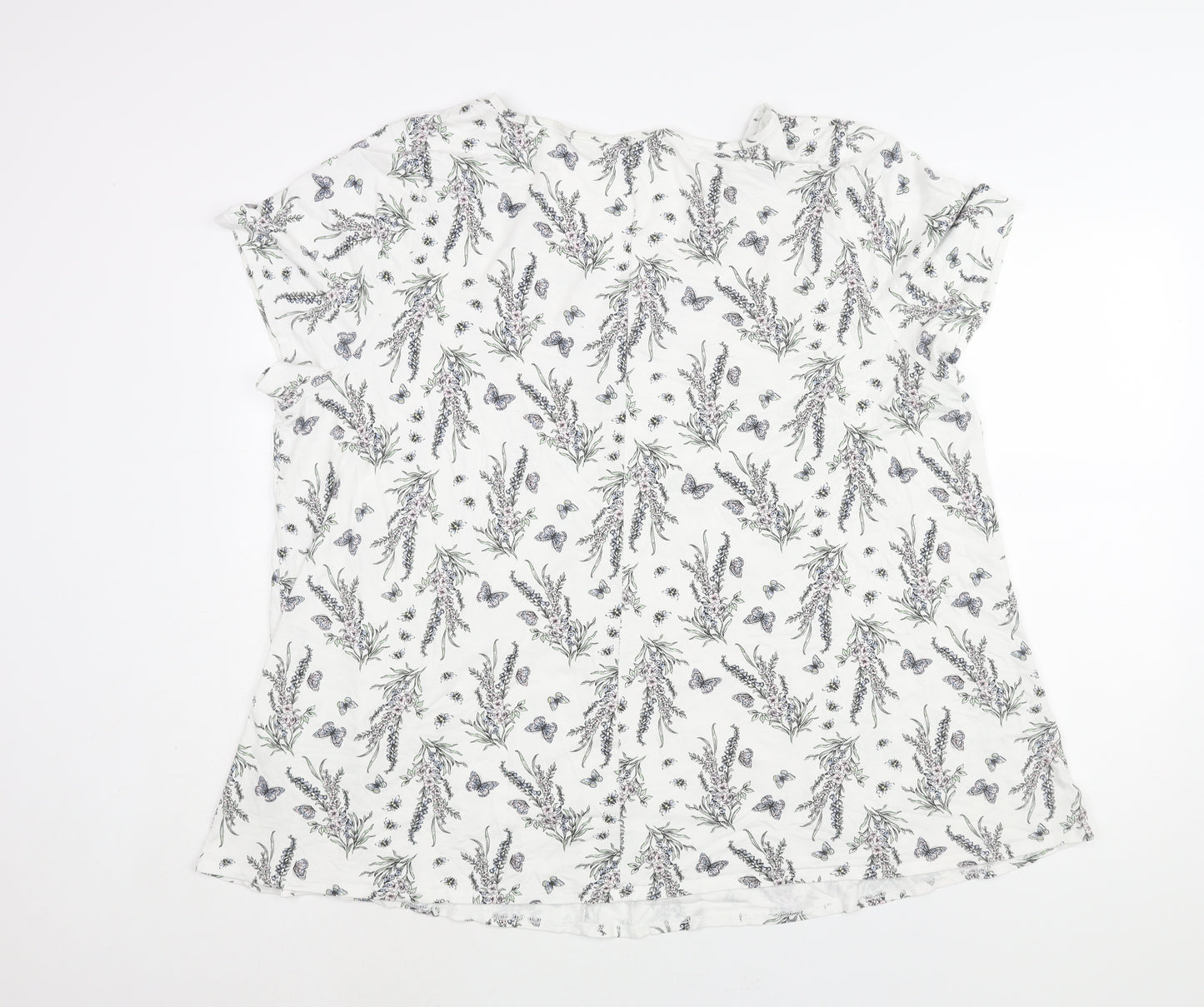 Arcadia Womens White Geometric Viscose Basic Blouse Size 26 V-Neck - Floral Print Size 26-28