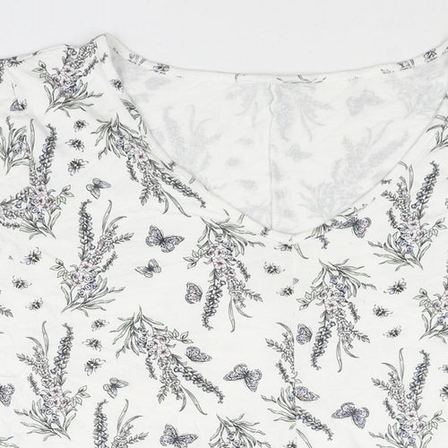 Arcadia Womens White Geometric Viscose Basic Blouse Size 26 V-Neck - Floral Print Size 26-28