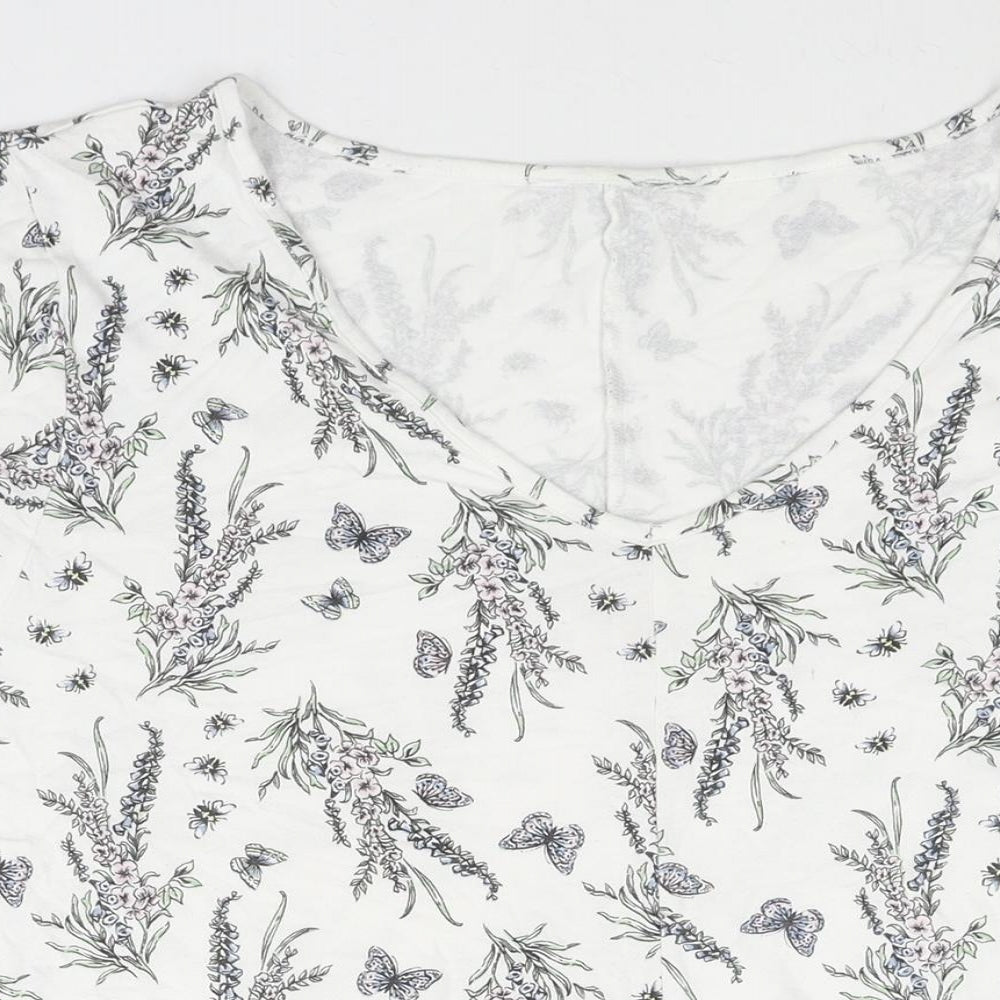 Arcadia Womens White Geometric Viscose Basic Blouse Size 26 V-Neck - Floral Print Size 26-28