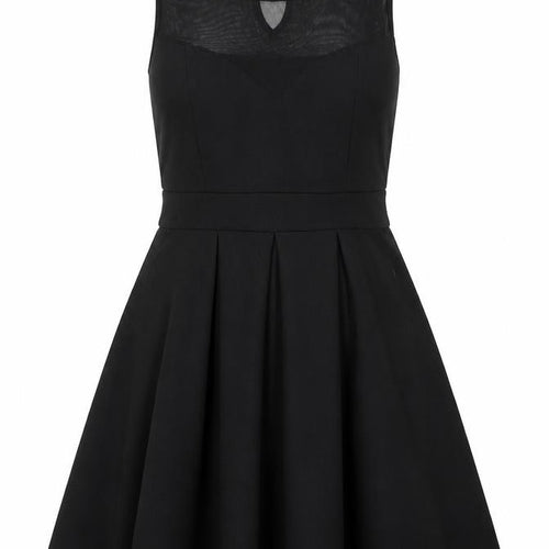 Boohoo Womens Black Polyester Fit & Flare Size 12 Round Neck Button - Mesh Bodice Detail