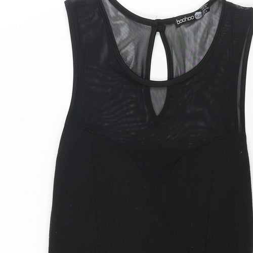 Boohoo Womens Black Polyester Fit & Flare Size 12 Round Neck Button - Mesh Bodice Detail