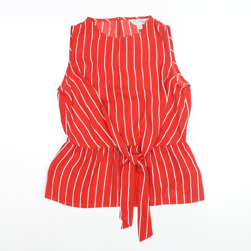 Miss Selfridge Womens Red Striped Polyester Camisole Blouse Size 8 Round Neck - Tie Detail Peplum