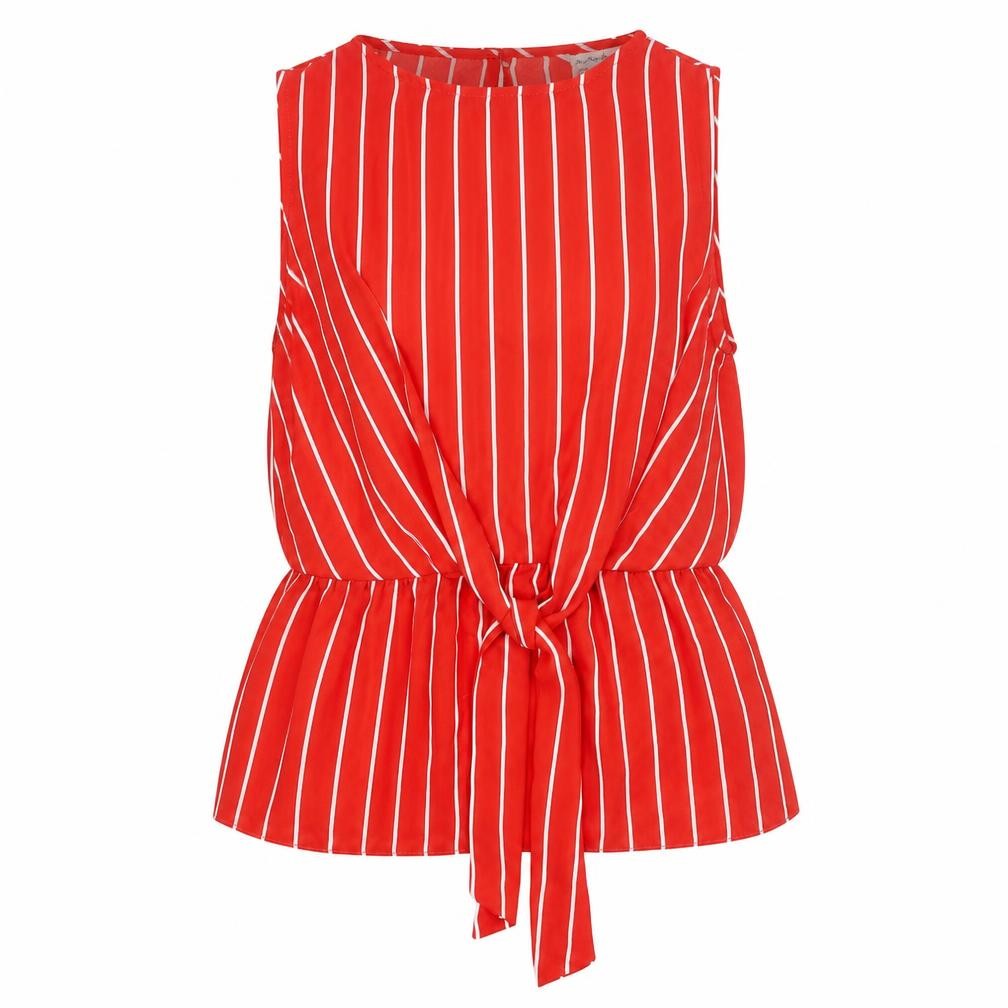 Miss Selfridge Womens Red Striped Polyester Camisole Blouse Size 8 Round Neck - Tie Detail Peplum