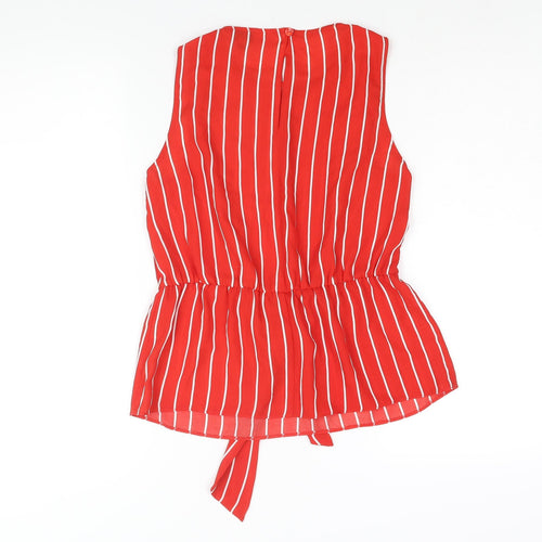 Miss Selfridge Womens Red Striped Polyester Camisole Blouse Size 8 Round Neck - Tie Detail Peplum