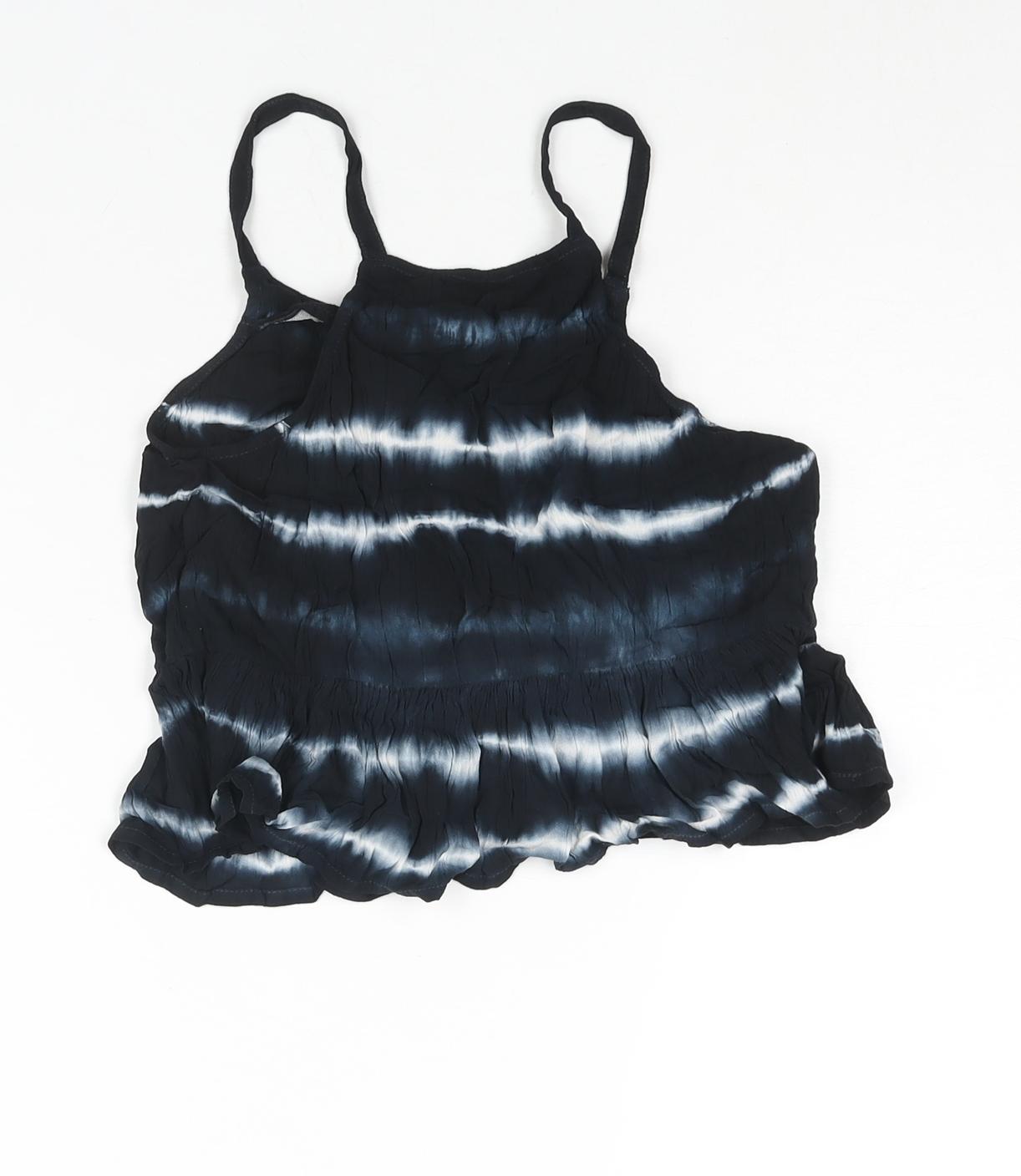 Marks and Spencer Girls Blue Geometric Viscose Camisole Blouse Size 8-9 Years Square Neck Pullover - Tie Dye Peplum