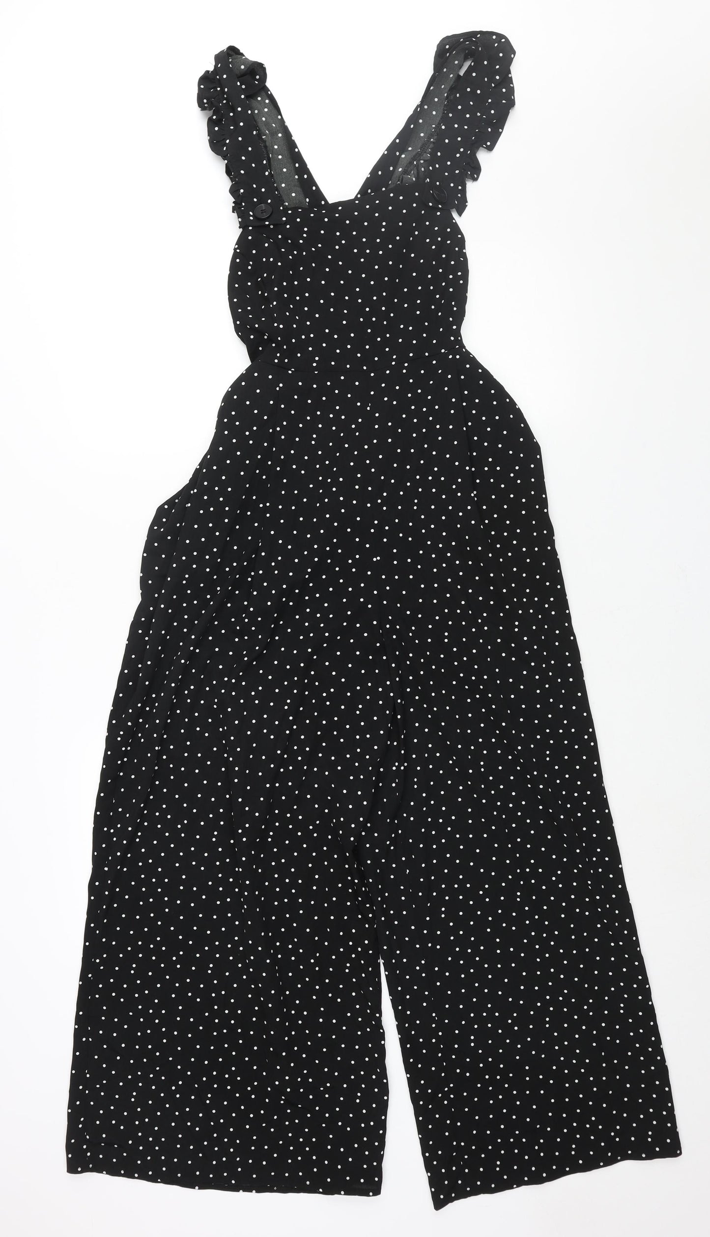 ASOS Womens Black Polka Dot Polyester Jumpsuit One-Piece Size 12 L25 in Button - Frill Strap