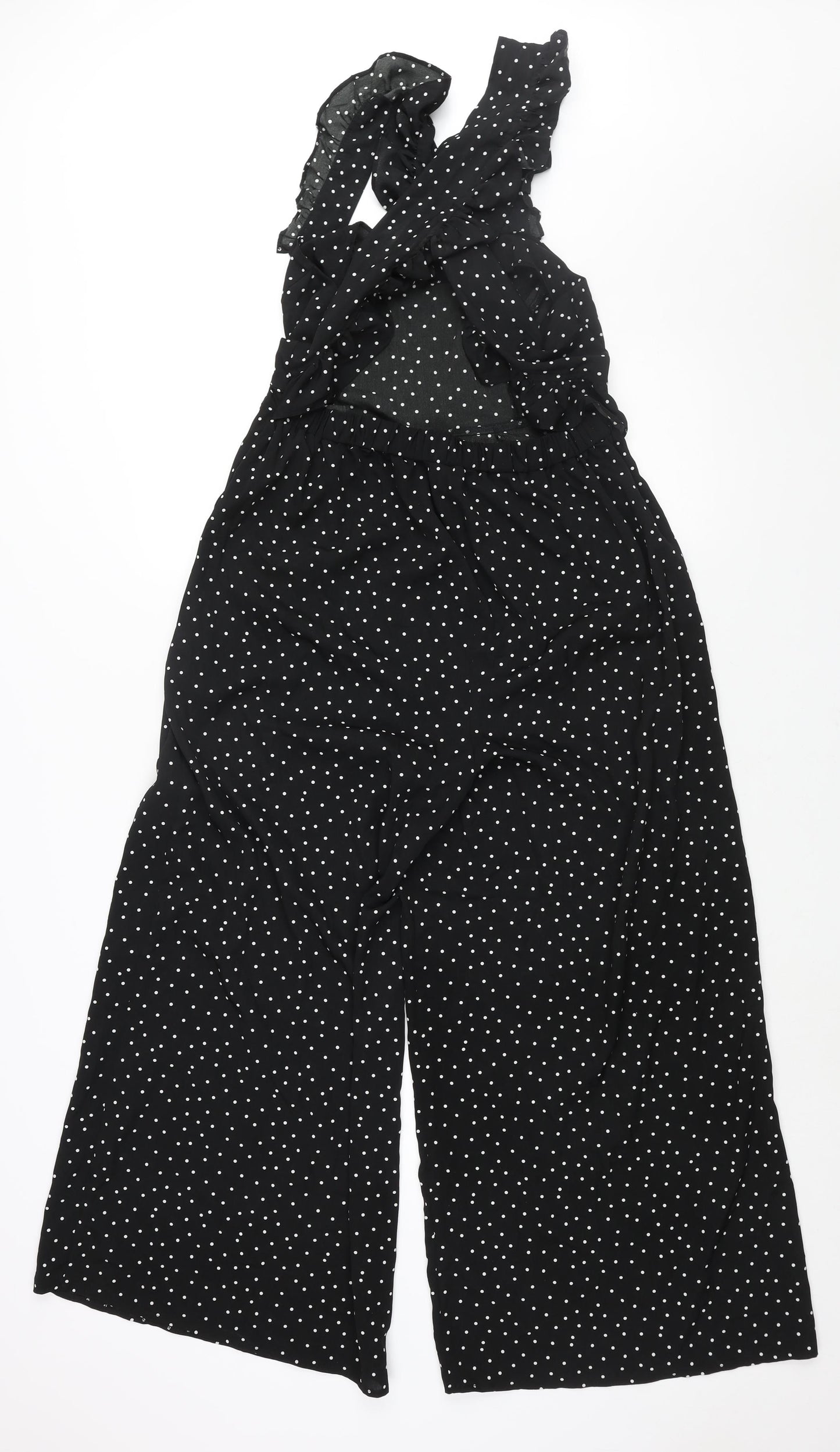 ASOS Womens Black Polka Dot Polyester Jumpsuit One-Piece Size 12 L25 in Button - Frill Strap