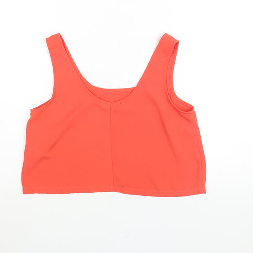 FOREVER 21 Womens Pink Polyester Cropped Blouse Size S Scoop Neck