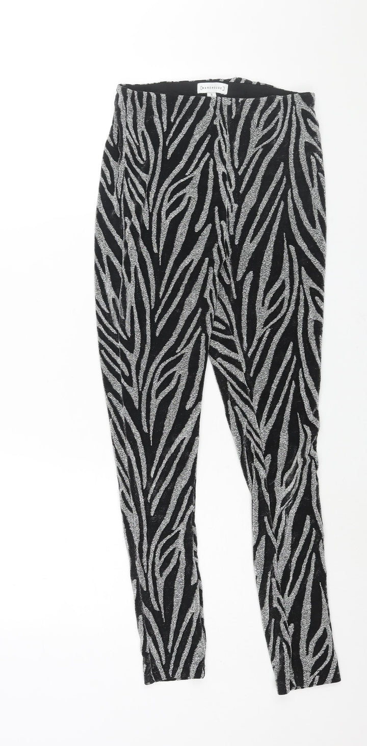 Warehouse Womens Silver Geometric Polyamide Trousers Size S L26 in Regular