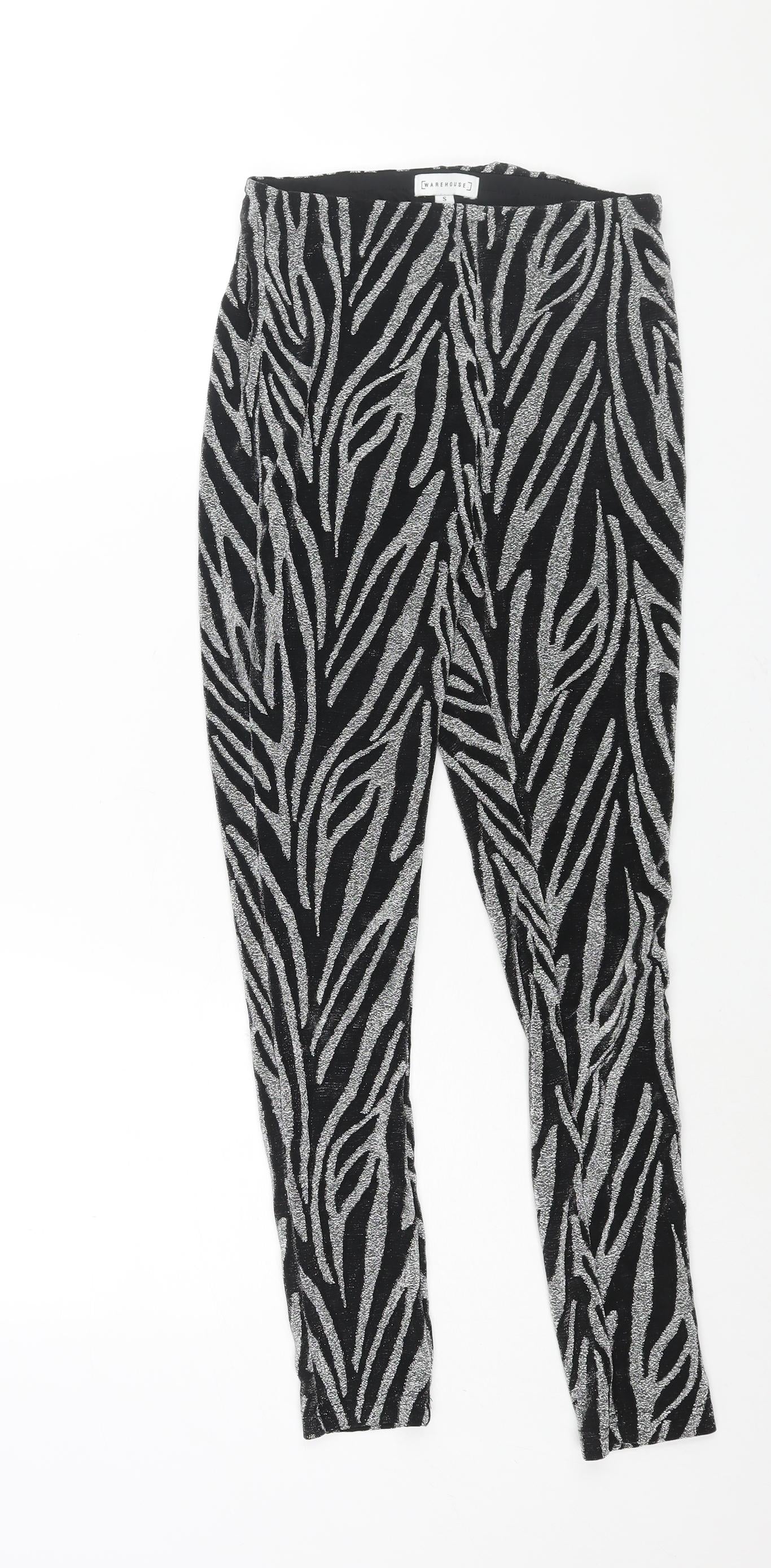 Warehouse Womens Silver Geometric Polyamide Trousers Size S L26 in Regular