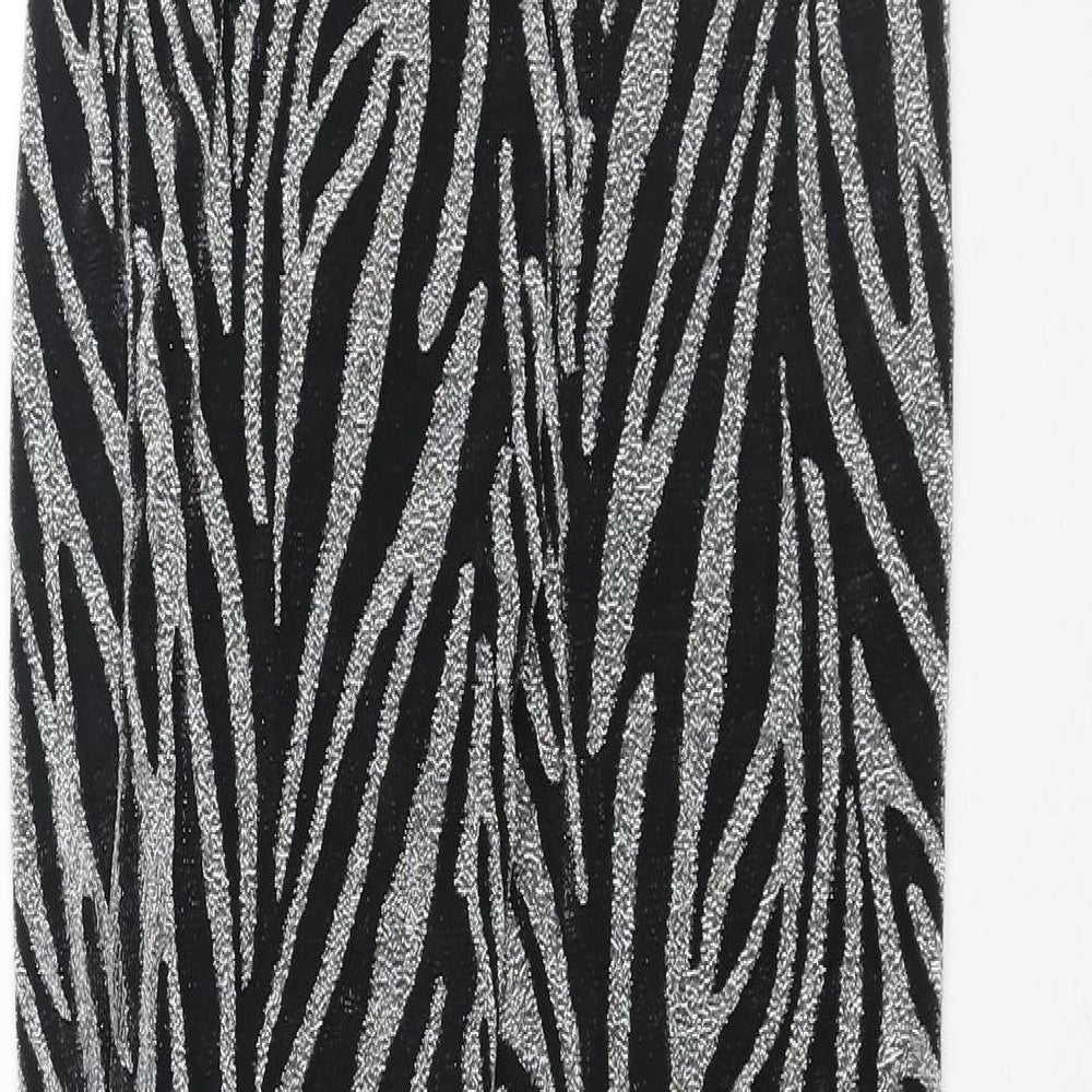 Warehouse Womens Silver Geometric Polyamide Trousers Size S L26 in Regular