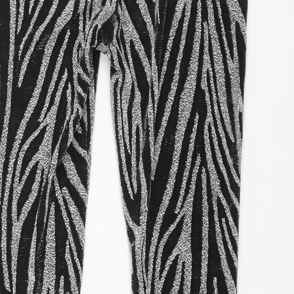 Warehouse Womens Silver Geometric Polyamide Trousers Size S L26 in Regular