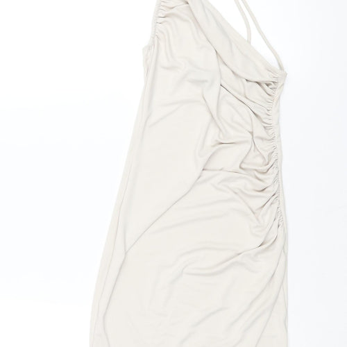 H&M Womens Ivory Polyester Mini Size XS One Shoulder Pullover - Rouched