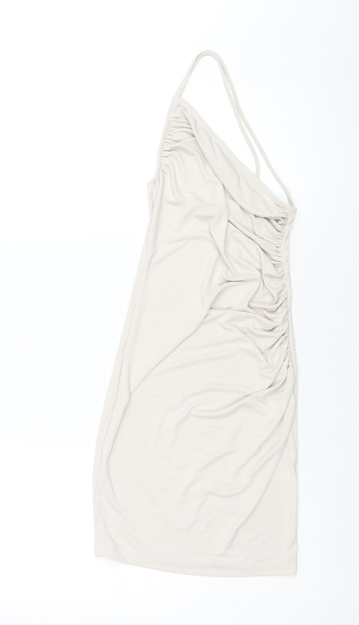 H&M Womens Ivory Polyester Mini Size XS One Shoulder Pullover - Rouched