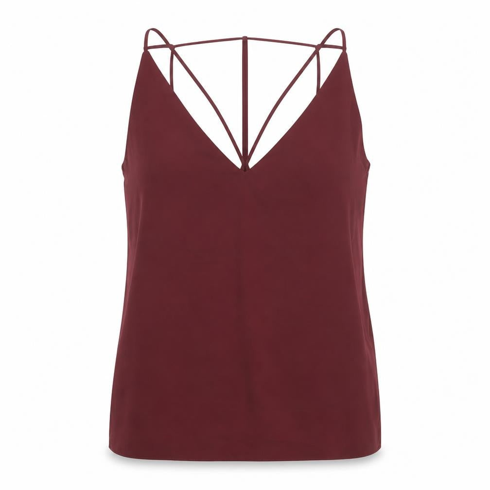 Front view of Toshop women’s red polyester camisole blouse, size UK 8, v-neck - strap detail