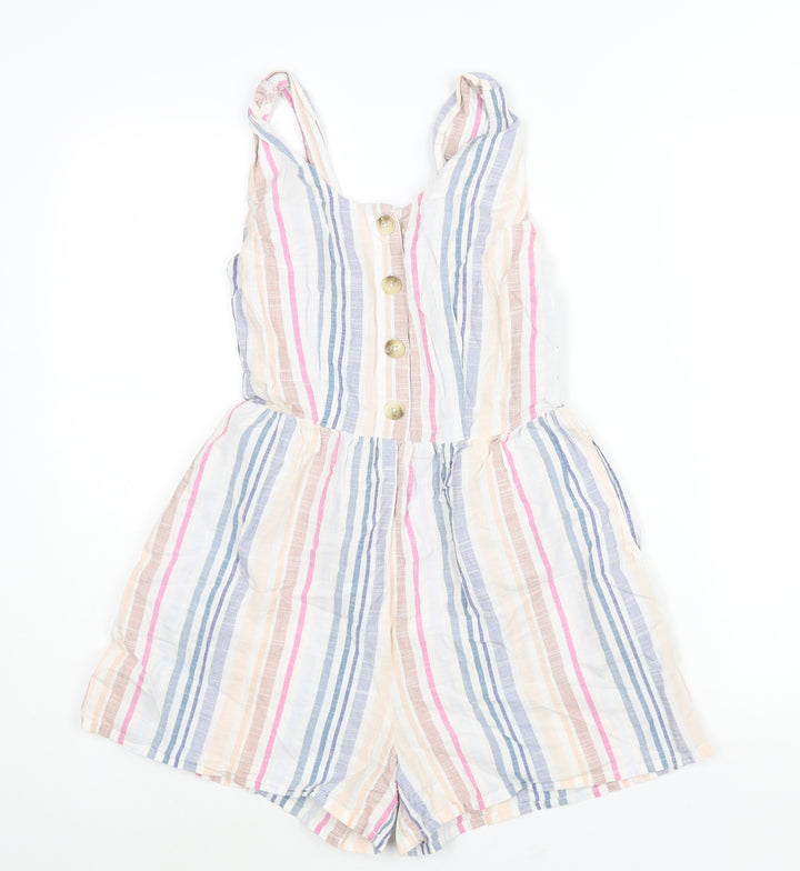 Japana Womens Multicoloured Striped Cotton Playsuit One-Piece Size S Button