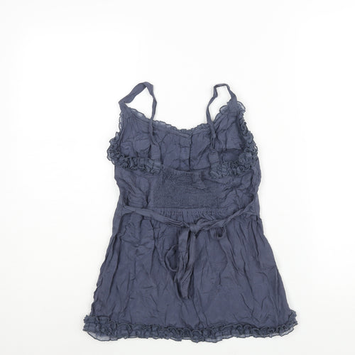 Miss Selfridge Womens Blue Viscose Camisole Blouse Size 8 Scoop Neck - Frill Belted