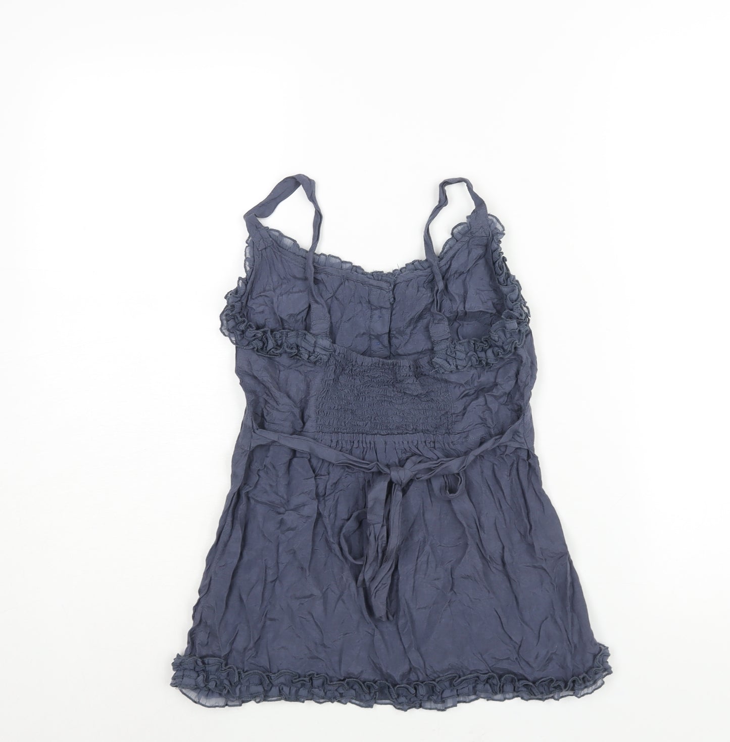 Miss Selfridge Womens Blue Viscose Camisole Blouse Size 8 Scoop Neck - Frill Belted